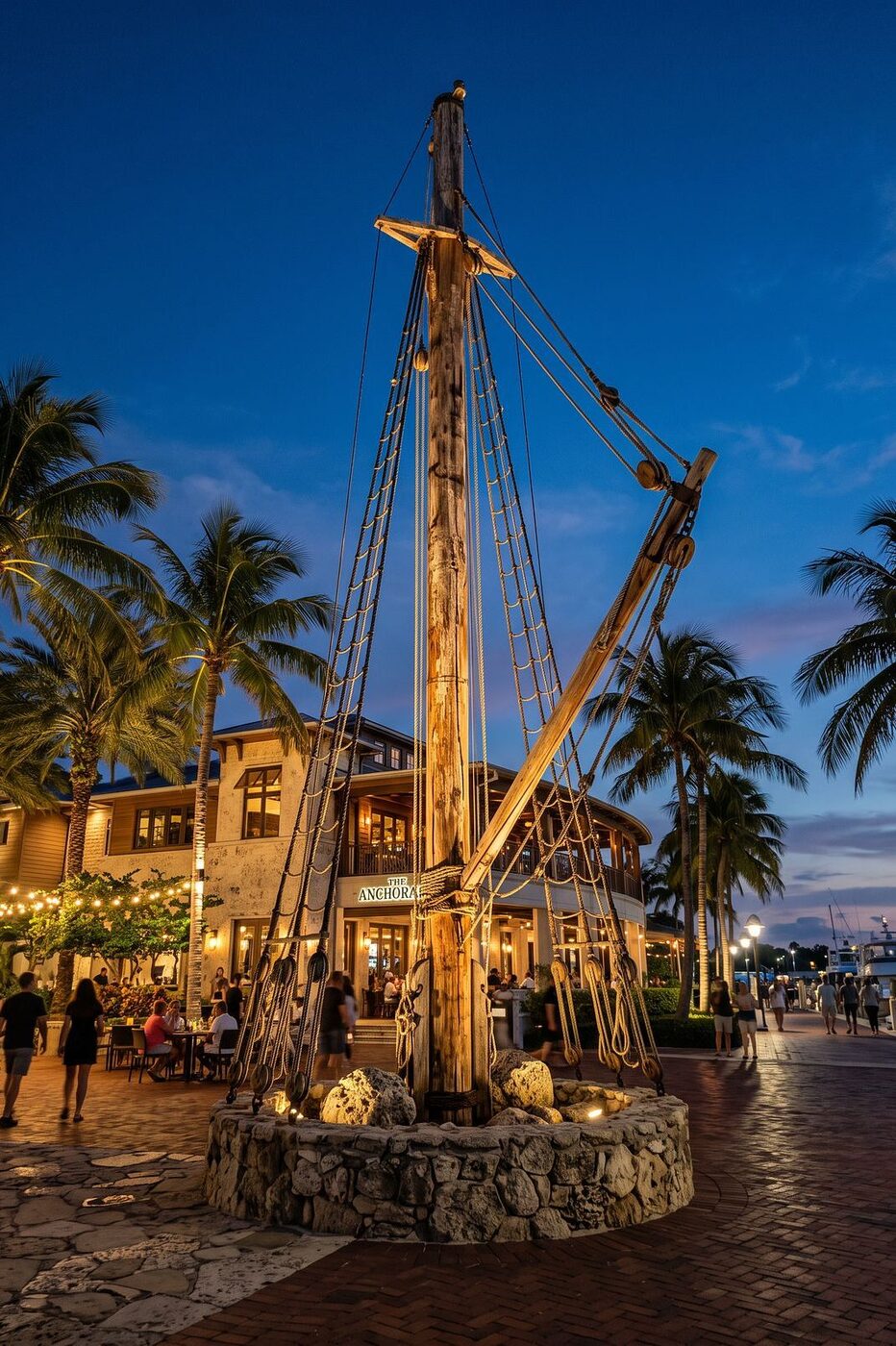 A ship's mast from 1858, standing in a Florida forecourt.